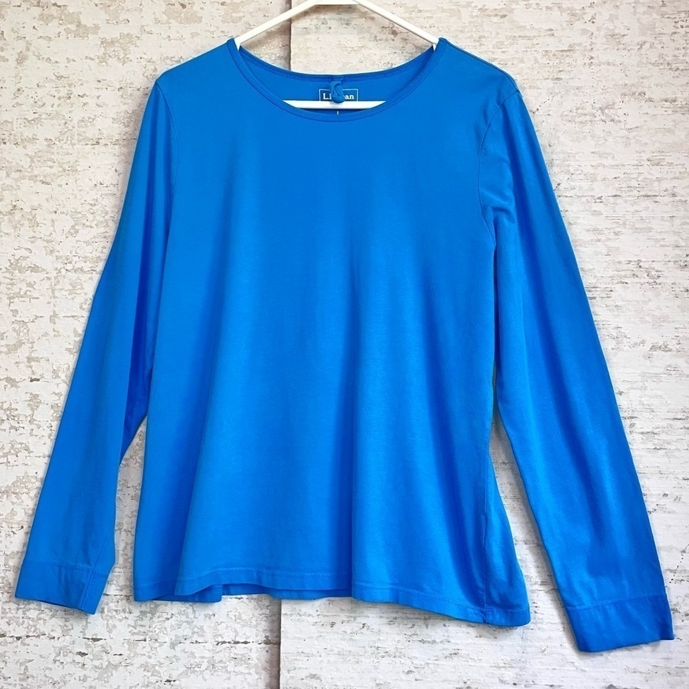L.L. Bean Azure Blue Long Sleeve Cotton Top Sz L Casual Everyday Wear Old Money